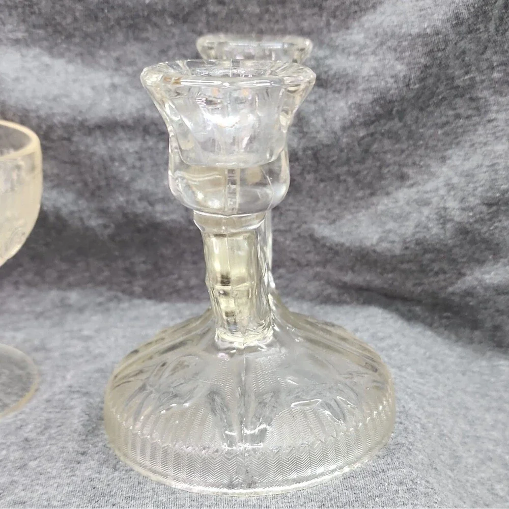Jeannette Iris & Herringbone Glass Glass Lot Vintage Sherbets and Candle holders